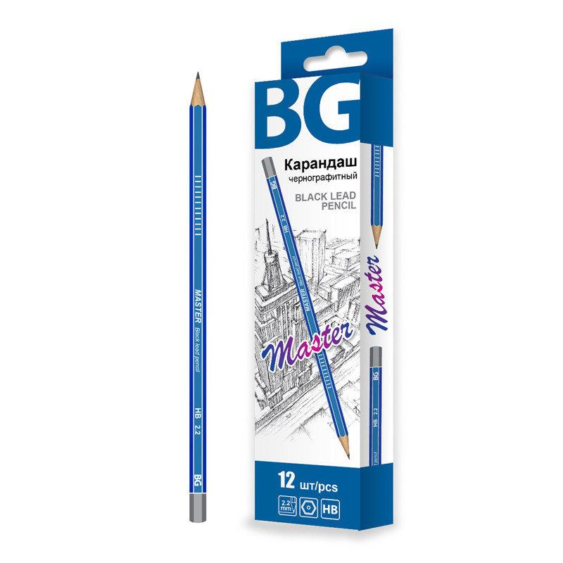 Карандаш ч/г BG "Master", НВ, шестигран., заточен., страна происх. Китай
